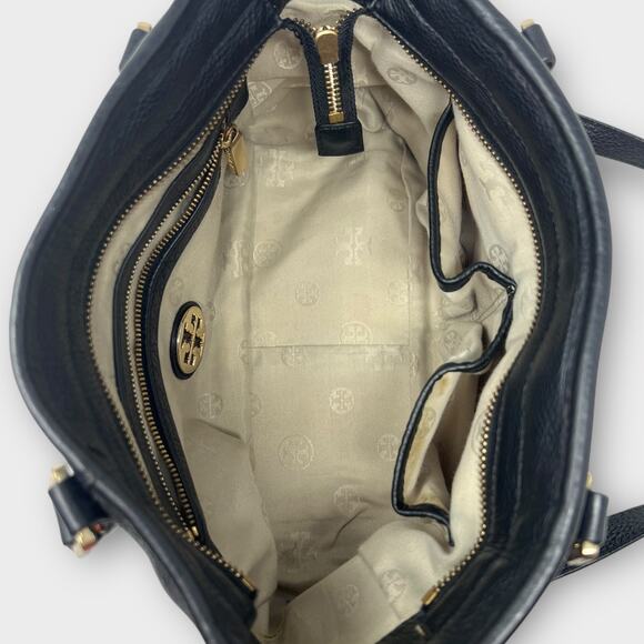 Tory Burch Amanda Mini Satchel Bag Black Pebbled Leather Crossbody - Picture 11 of 16